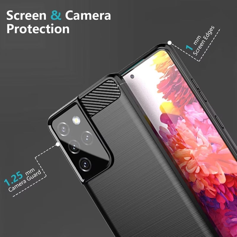 Aikcks for Samsung Galaxy S21 Ultra 5G Phone case, Shockproof, Scratch Resistant Carbon Fiber Jacket, Soft TPU, for Galaxy S21 Ultra 5G case (Black) - Image 2